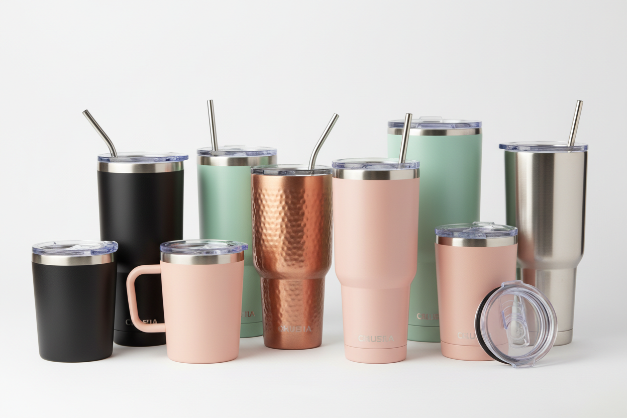 Tumblers, mugs and laptop sleeves