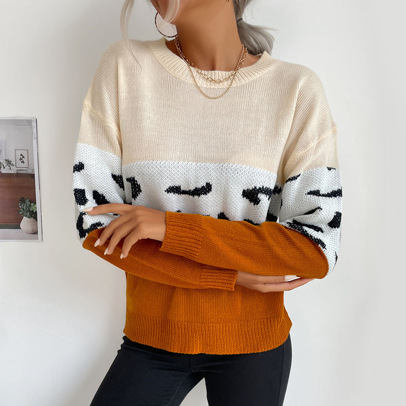 Women's casual color blocked long sleeved sweater