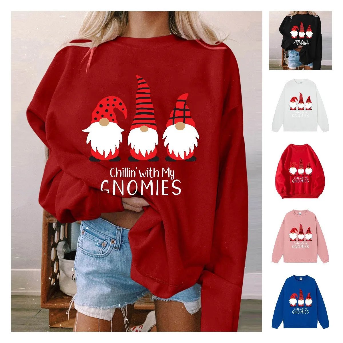 Christmas hoodie with three small printed women's tops