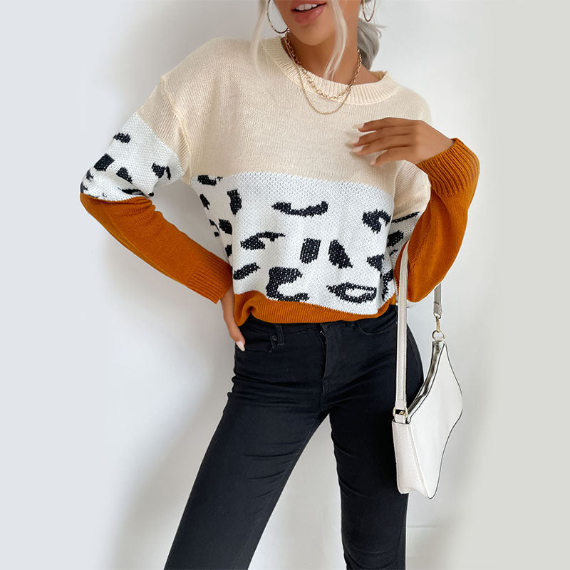 Women's casual color blocked long sleeved sweater