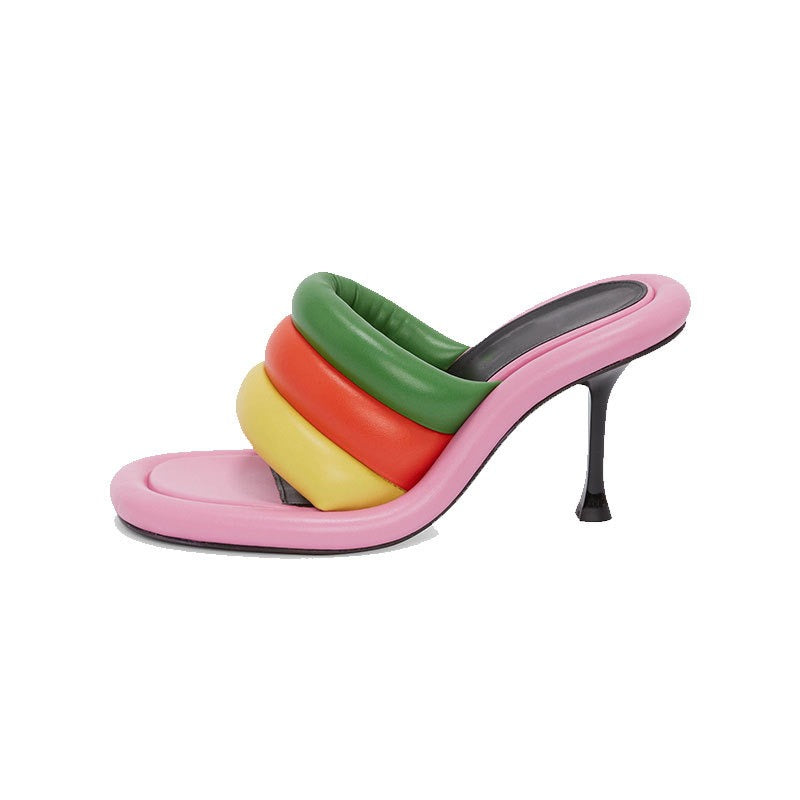 Shallow Mouth Stiletto heels Slippers Women's Genuine leather Slipper Comfortable Vacation Party Dress Wedding Pumps