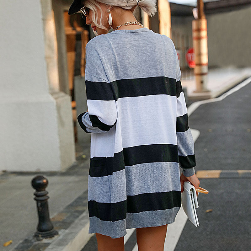 Long sleeved striped women's jacket sweater