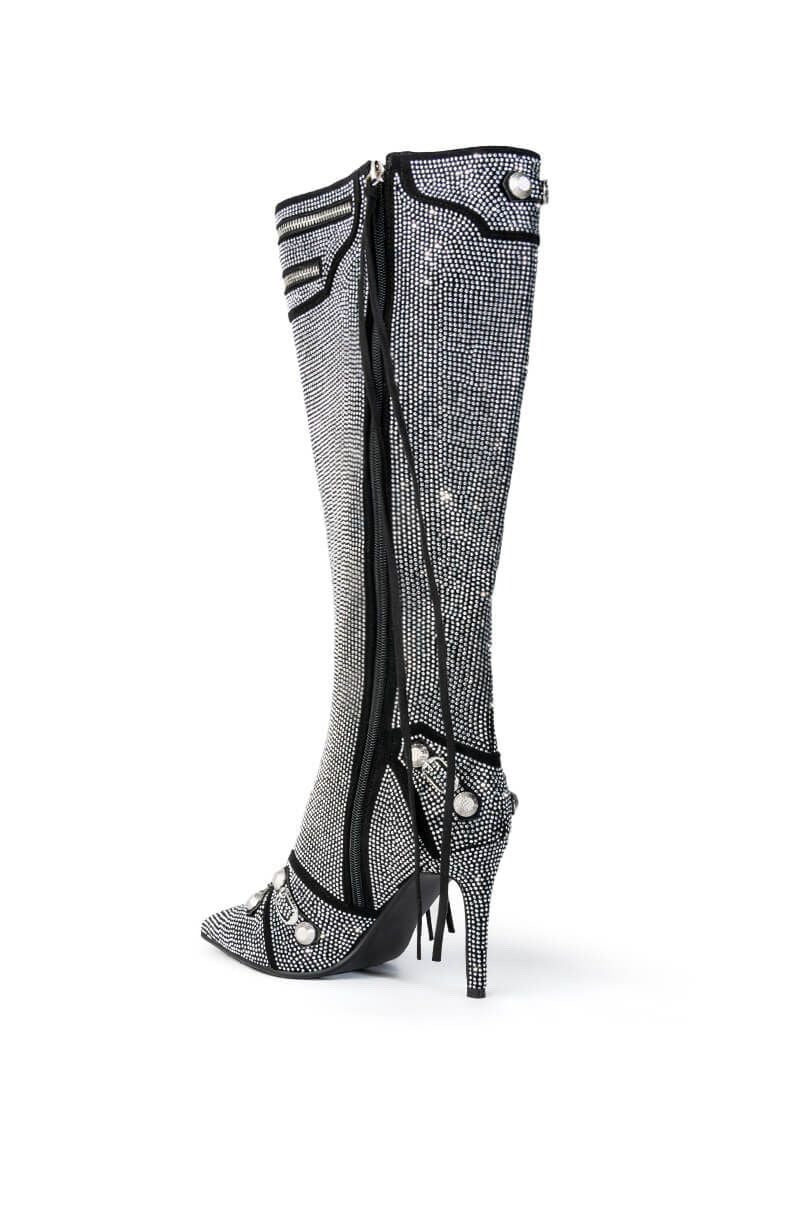 Woman Bling Crystal Knee-high Boots Sexy Pointed Toe Stiletto Tassel Boots