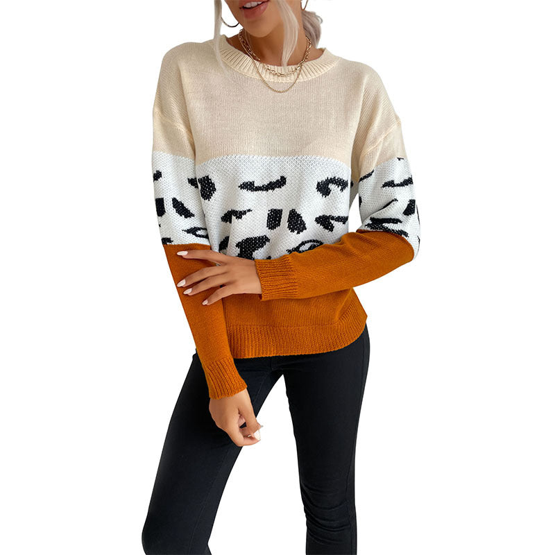 Women's casual color blocked long sleeved sweater