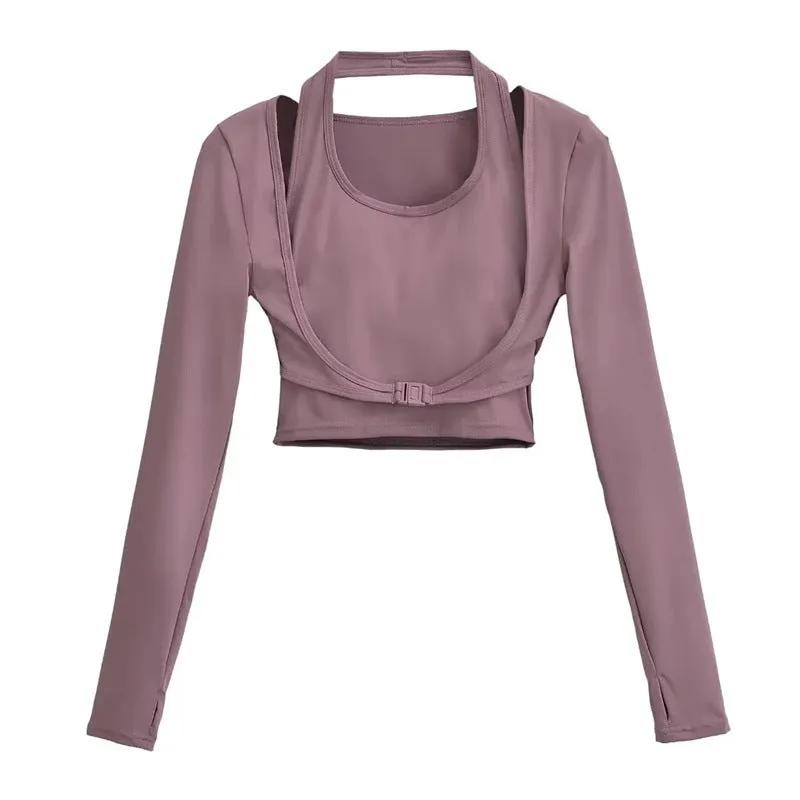 Hanging neck fake two tops