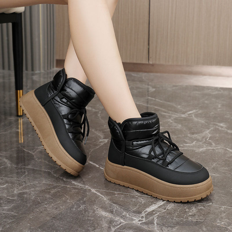 Women's Shoes New Winter Warm Fleece Lined High Top Thick Sole Elevated Cotton Shoes