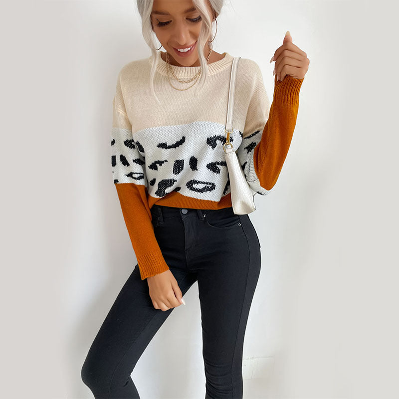 Women's casual color blocked long sleeved sweater
