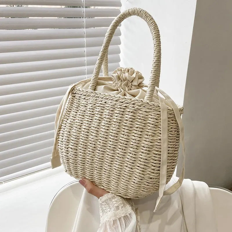 Women Summer Straw Rattan Woven Handbags Small Clutch Retro Ladies Basket Beach Bag Vacation Travel Shopping Totes Purse Bolsos