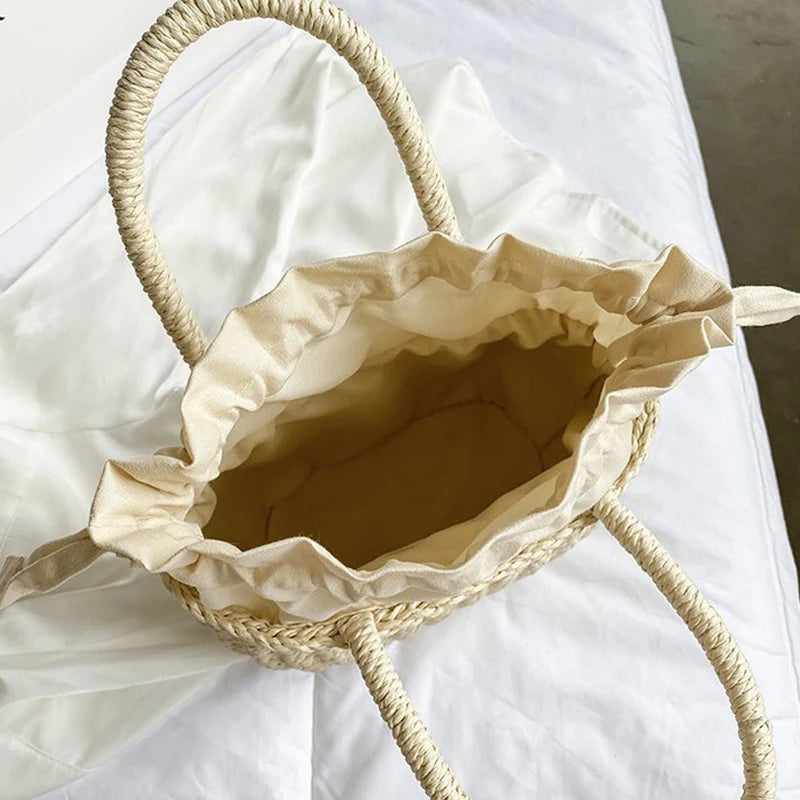 Women Summer Straw Rattan Woven Handbags Small Clutch Retro Ladies Basket Beach Bag Vacation Travel Shopping Totes Purse Bolsos