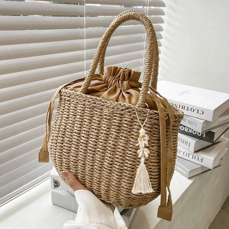 Women Summer Straw Rattan Woven Handbags Small Clutch Retro Ladies Basket Beach Bag Vacation Travel Shopping Totes Purse Bolsos