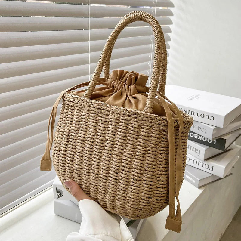 Women Summer Straw Rattan Woven Handbags Small Clutch Retro Ladies Basket Beach Bag Vacation Travel Shopping Totes Purse Bolsos