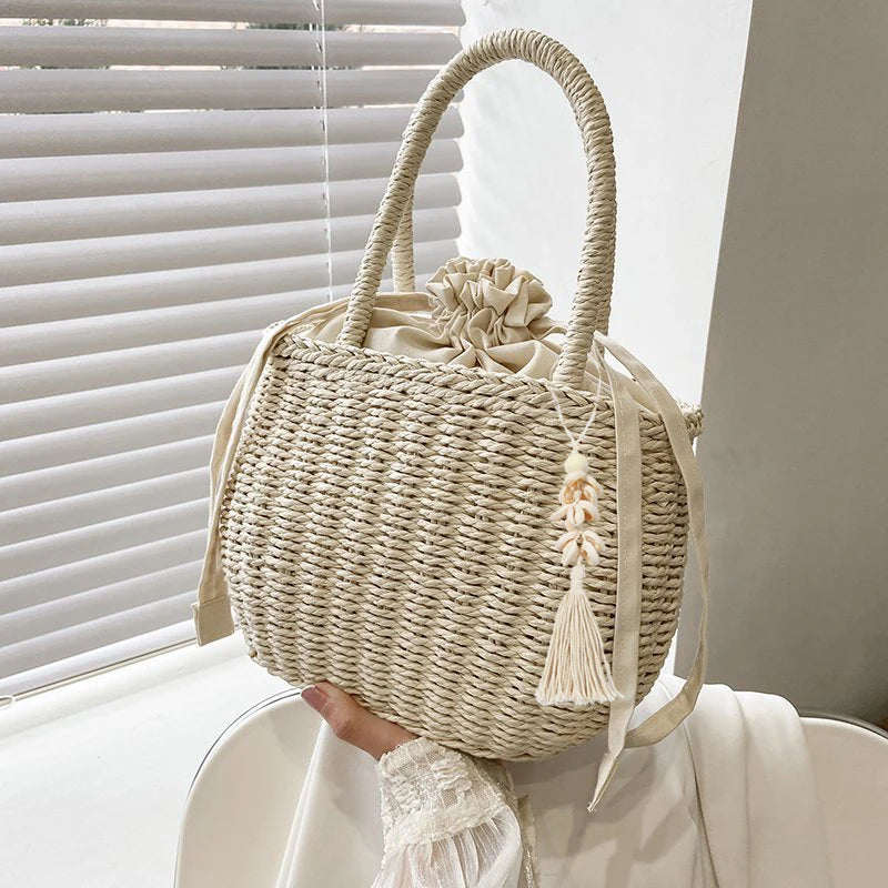Women Summer Straw Rattan Woven Handbags Small Clutch Retro Ladies Basket Beach Bag Vacation Travel Shopping Totes Purse Bolsos