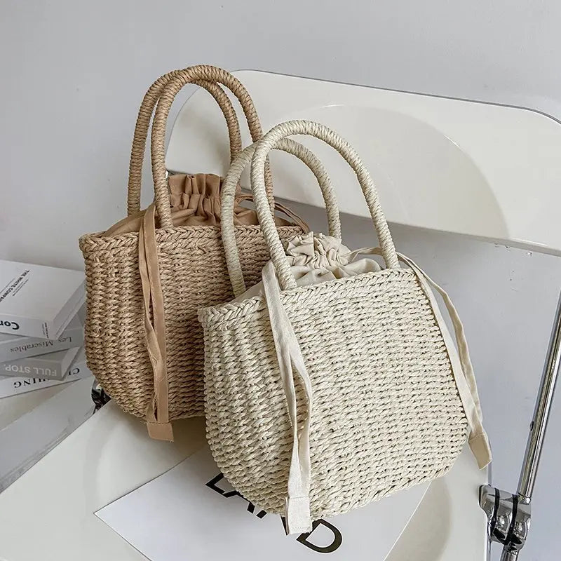 Women Summer Straw Rattan Woven Handbags Small Clutch Retro Ladies Basket Beach Bag Vacation Travel Shopping Totes Purse Bolsos